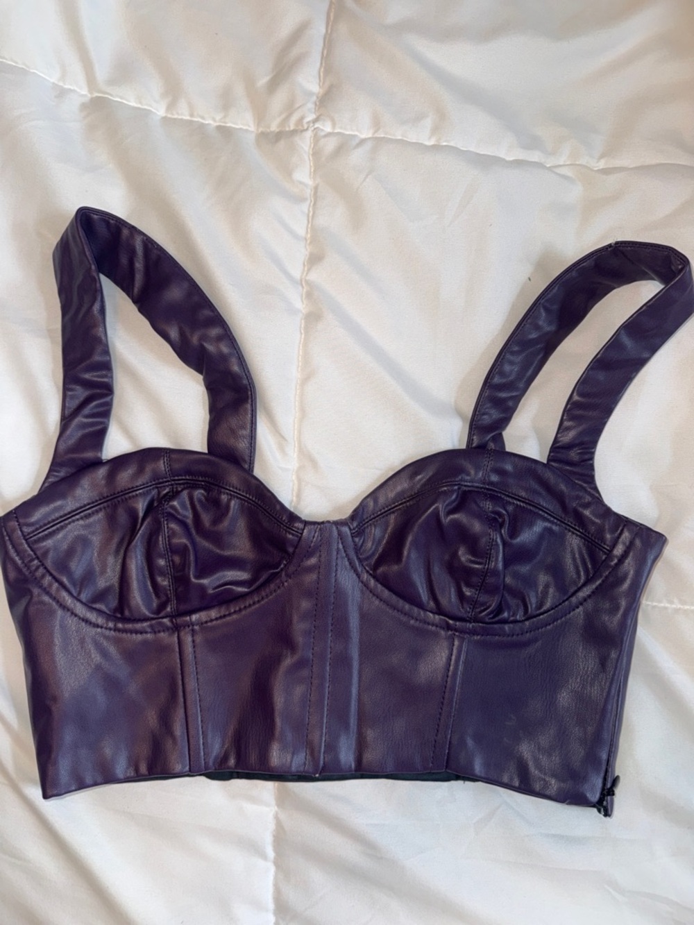 Faux Leather Bustier Crop Top in Deep Plum - Women Intimates & Sleepwear